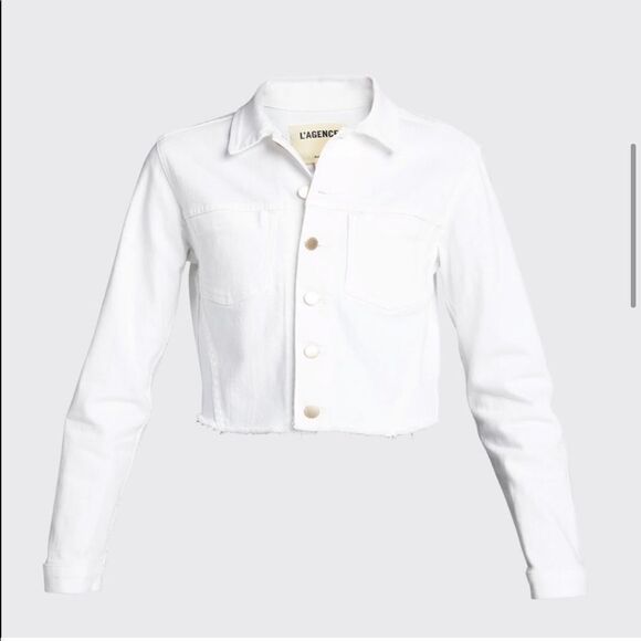 🔥 🧷 NWT L’AGENCE ARIA SAFETY PIN CROPPED DENIM JEAN JACKET - Picture 4 of 13